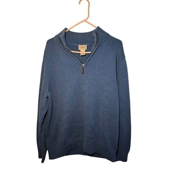 L.L. Bean Other - LL Bean Sweater Men's L Quarter Zip Pullover Knit Blue Mock neck